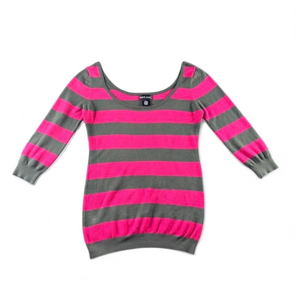 Y2K Wet Seal Striped 3/4 Sleeve Length Sweater